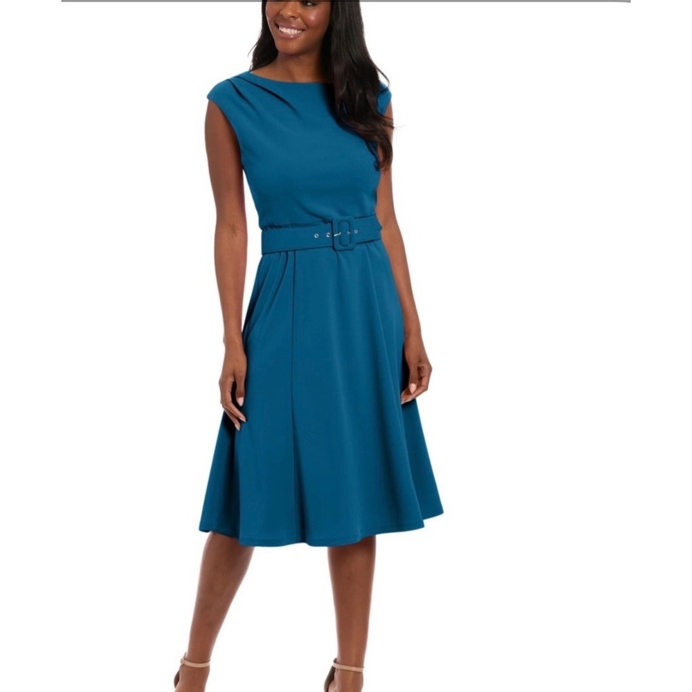 London Times Petites Fit and Flare Midi Dress Legion Blu T8113P Blue 4P